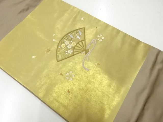 JAPANESE KIMONO / VINTAGE NAGOYA OBI / EMBROIDERY / FAN & SAKURA